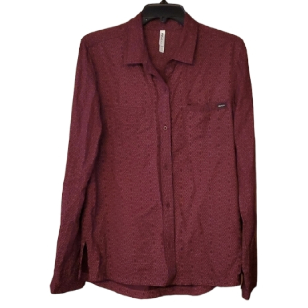 RVCA Womans Burgundy Geometric Pattern Buttondown Long Sleeve Shirt Size Large
